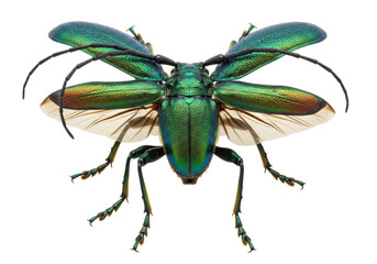 Isolated Beetle Insect, Green and Blue Metallic Winged Animal Specimen, Study of Entomology