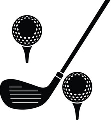 Golf club and ball silhouette vector illustration set perfect for sports logo, golfing tournament emblem, and modern golf course branding design