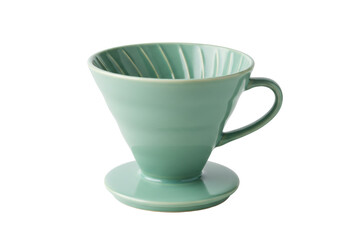 Isolated Pastel Green Ceramic Coffee Filter Funnel with Handle for Pour Over Brewing