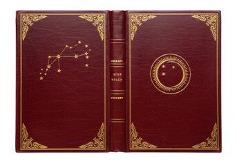 Isolated beautiful old book with gold decorations and constellations on rich color cover