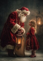 Santa with a cute little girl sharing gifts and joy.