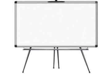 Empty white flip chart on a silver metal easel stand with a black background whiteboard presentation