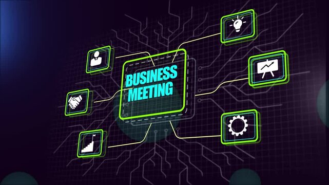 Animated digital concept of a business meeting, showing corporate communication and teamwork strategy on a futuristic display - Powered by Adobe