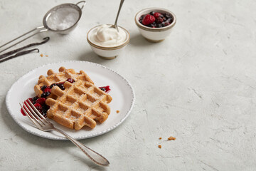 Waffles with berry compote