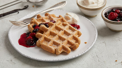Waffles with berry compote