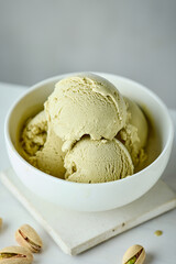 bowl of pistachio ice cream