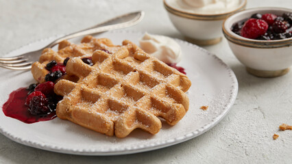 Waffles with berry compote