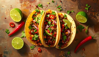 Tasty tacos with beef and fresh vegetables.