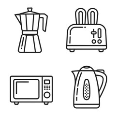 Coffee maker toaster microwave kettle icons moka pot