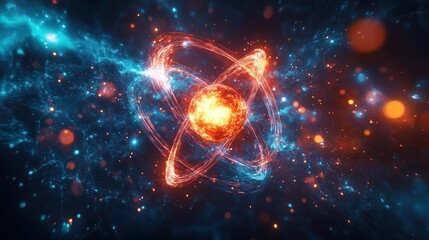 Obraz premium Atomic structure glowing energy particles