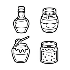 Honey jars and bottle with dipper sweet