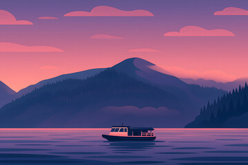 Illustration of a photo of a Landscape of Lake Toba, North Sumatra, Indonesia in the afternoon