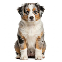 Adorable Australian Shepherd puppy, showcasing the charming traits of this intelligent dog breed, sitting patiently with captivating eyes