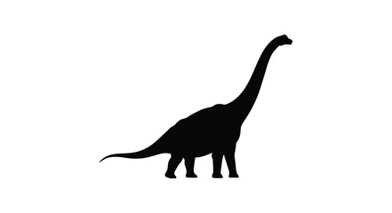 Silhouette of a long necked dinosaur against a plain white background