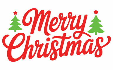Joyful Merry Christmas message with vibrant red script and charming green trees, perfect for holiday greetings and seasonal designs