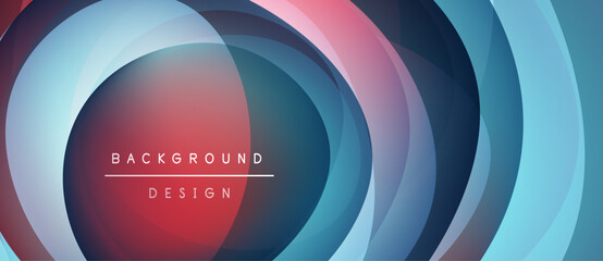 Abstract circles overlap, creating vibrant color gradients. Text reads background design within central shape. Modern, dynamic visual.
