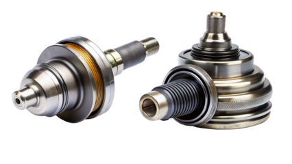 Two constant velocity joints isolated on transparent background for car industry