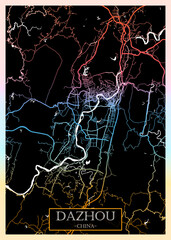 Dazhou China City Map. Downtown printable Landmarks, print city painting, travel art banner, modern urban art, background abstract city