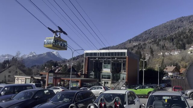 Zoncolan cableway, Skiing cableway in Italian alps. Zoncolan italian skiing centre 
