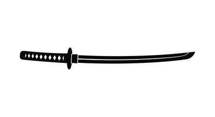A sleek black silhouette of a traditional japanese katana sword design