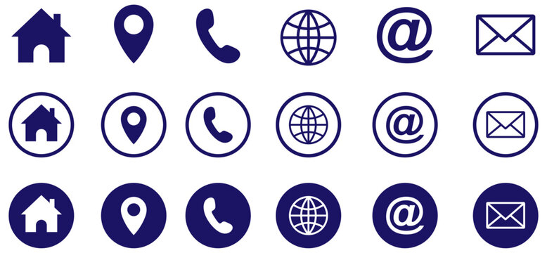 Business card, visiting card icon. Home, location, call, website, mail and message icon vector set. Contact icons set for website and business card. Modern contact us icons for digital use. vector