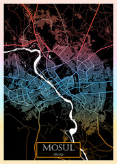 Mosul Iraq City Map. Downtown printable Landmarks, print city painting, travel art banner, modern urban art, background abstract city
