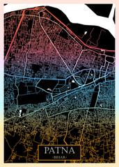 Patna Bihar City Map. Downtown printable Landmarks, print city painting, travel art banner, modern urban art, background abstract city