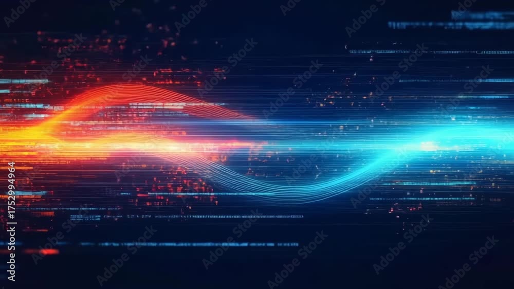 Wall mural abstract digital background with glowing lines and streams of data representing technology, speed, a