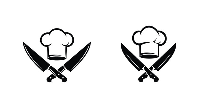Two crossed chef knives with cooking hats a culinary emblem design