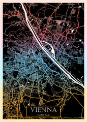 Vienna Austria City Map. Downtown printable Landmarks, print city painting, travel art banner, modern urban art, background abstract city