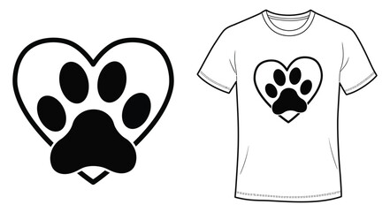 A white t shirt and a heart shaped paw print design illustration