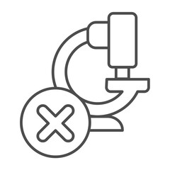 Microscope ban thin line icon, scientist instrument concept. Vector graphics. Laboratory microscope with close button sign on white background, outline style icon for mobile or web design.