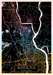 Khulna Bangladesh City Map. Downtown printable Landmarks, print city painting, travel art banner, modern urban art, background abstract city
