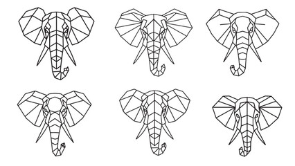 Elephant head icon collection — minimal triangular geometric line outline © VectorVibe