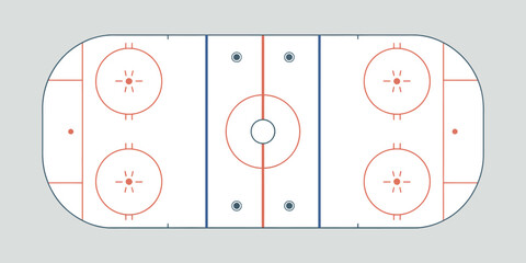 Ice hockey rink blueprint vector illustration displaying official dimensions, markings, and zones for tournament, coaching, and sports reference design