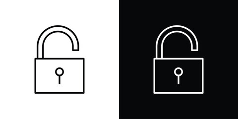 Unlock icon symbols in black illustrations set