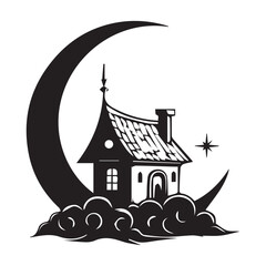 Spooky House on Crescent Moon Icon