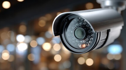 Security Camera Close-up with Bokeh Background for Surveillance and Safety