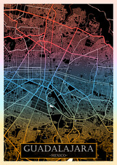 Guadalajara Mexico Map. Downtown printable banner, travel destination Landmarks travel city landscape, map illustration print cities city travel, illustration painting destination, city banner