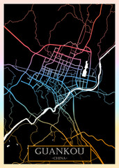 Guankou China City Map. Downtown printable banner, travel destination Landmarks travel city landscape, map illustration print cities city travel, illustration painting destination, city banner