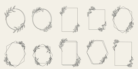 Elegant Floral Frames Botanical Design Elements for Wedding Invitations Logos and Minimalist Art Projects Black and
