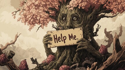 tree with a "help" sign generative ai