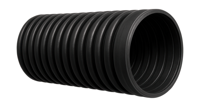 Durable double-walled drainage pipe for large residential pond overflow systems.