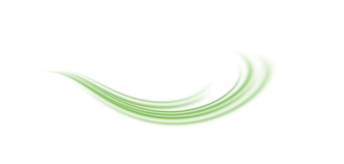 Abstract wind swirls with green leaves and glitter isolated on white background.	