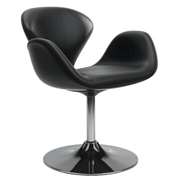 Black Leather Swivel Tulip Chair on Chrome Base Isolated

