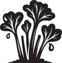 Rhubarb Sprouts Black Silhouette Vector, Botanical Plant Illustration & Garden Design