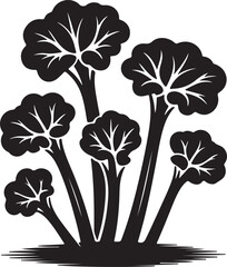 Rhubarb Sprouts Black Silhouette Vector, Botanical Plant Illustration & Garden Design