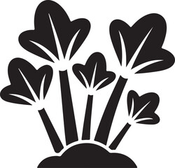 Rhubarb Sprouts Black Silhouette Vector, Botanical Plant Illustration & Garden Design
