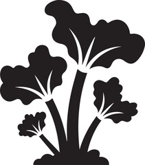 Rhubarb Sprouts Black Silhouette Vector, Botanical Plant Illustration & Garden Design