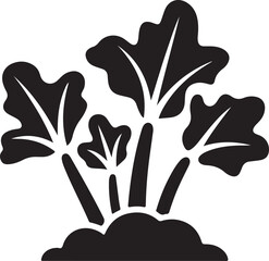 Rhubarb Sprouts Black Silhouette Vector, Botanical Plant Illustration & Garden Design